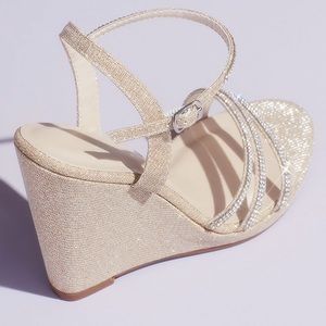 David’s Bridal champagne glitter wedges. NWT